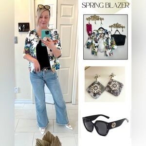 Fun  Floral Blazer with Vibrant Color abstract flowers S